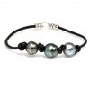 Black leather bracelet 3 beads Moea Pearls - 1