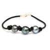 Black leather bracelet 3 pearls Moea Pearls - 2