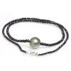 Round tahiti pearl necklace and moea Pearl sapphire - 3